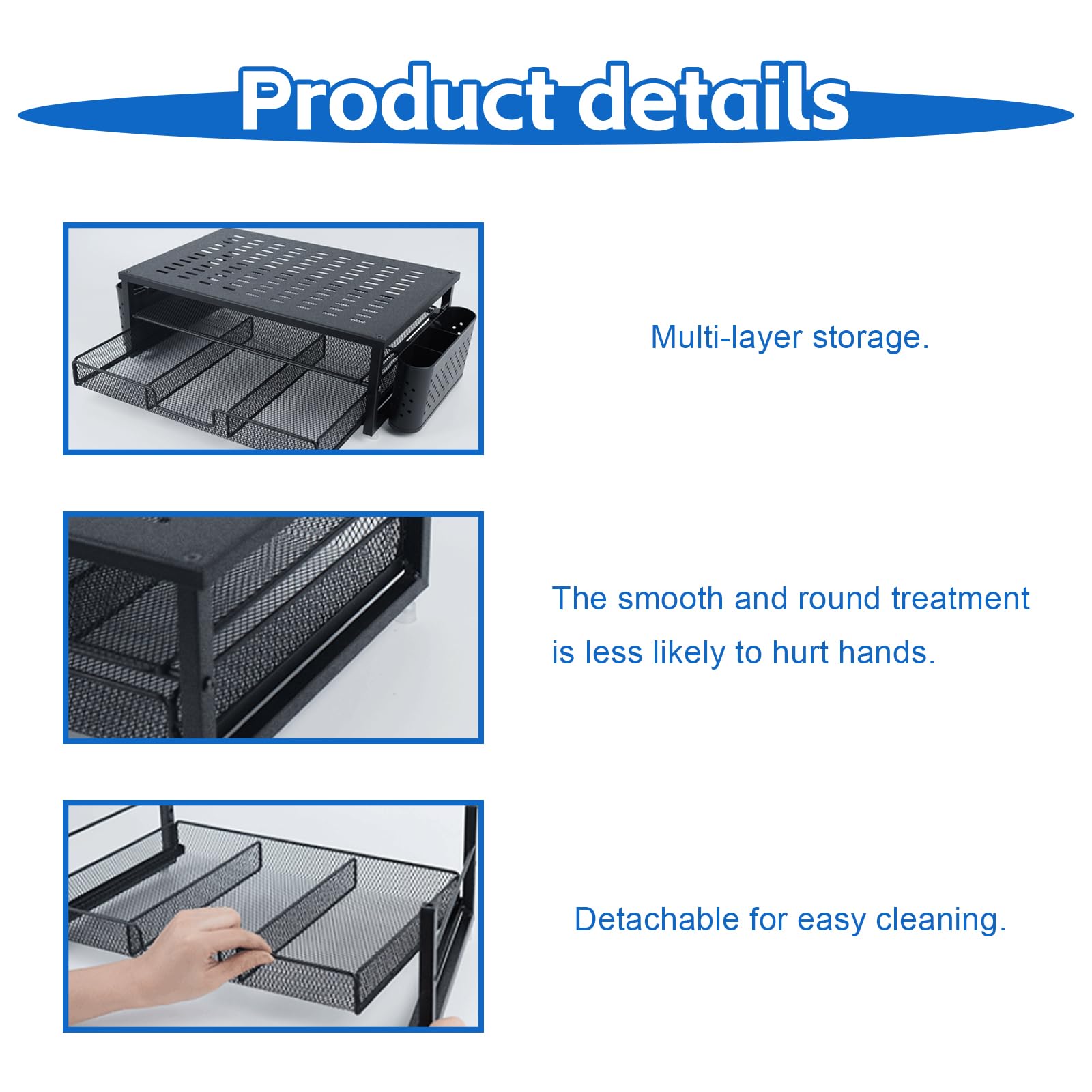 Supporto per monitor, organizer da scrivania con cassetto e 2 portapenne, rialzo monitor, altezza dello schermo 48,5 x 25 x 15 cm, con passacavo per laptop, computer, notebook, PC (nero)