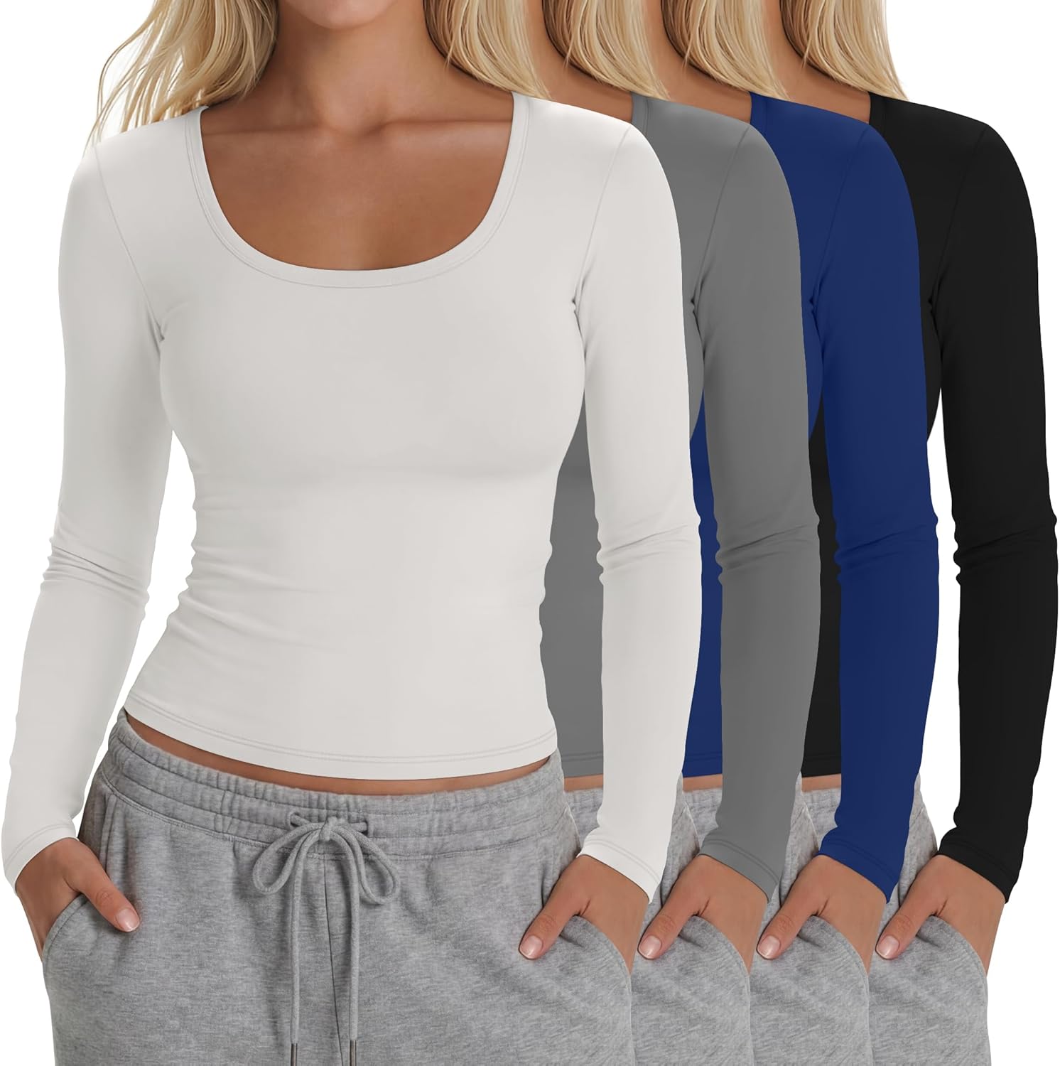 4 Pack Women's Compression Shirts Long Sleeve Yoga Tops Workout Athletic Base Layer Lightweight Quick Dry T-Shirt