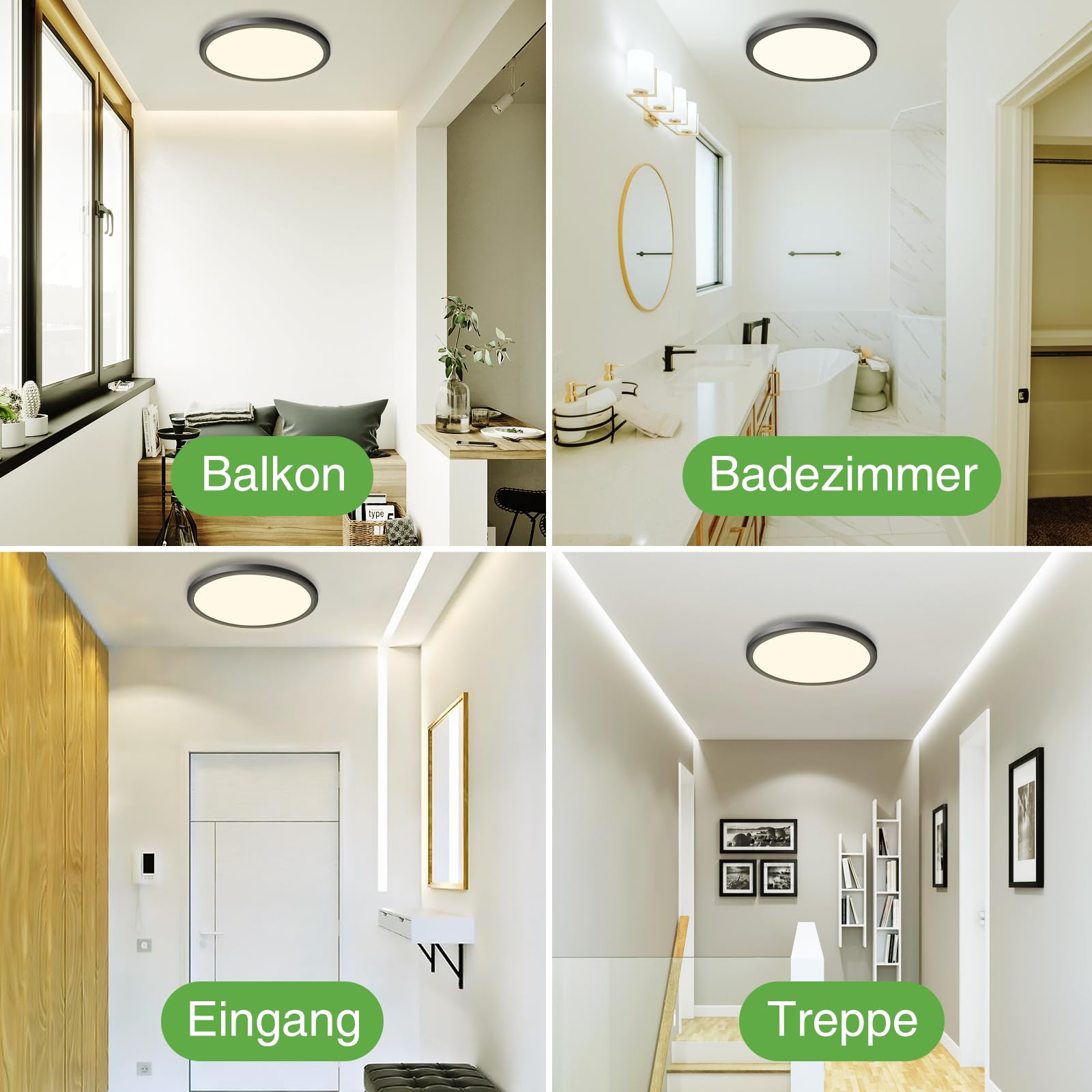 zemty Lampa sufitowa LED z czujnikiem ruchu 19 W, 4000 K, płaska lampa z czujnikiem ruchu wewnątrz, 22 cm, 1800 lm, okrągła lampa sufitowa, czujnik ruchu, IP44, lampa ścienna na balkon, piwnicę,