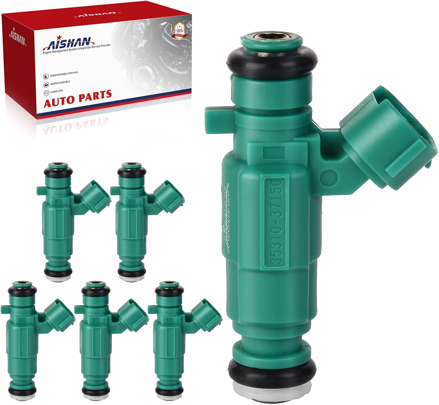 6PCS Fuel Injectors 4 Holes Compatible with Hyundai Santa Fe Sonata Tiburon Tucson, for Kia Optima Sportage Rio Rio5 V6 1.6L 2.5L 2.7L Replace# 35310-37150 1580684 842-12255