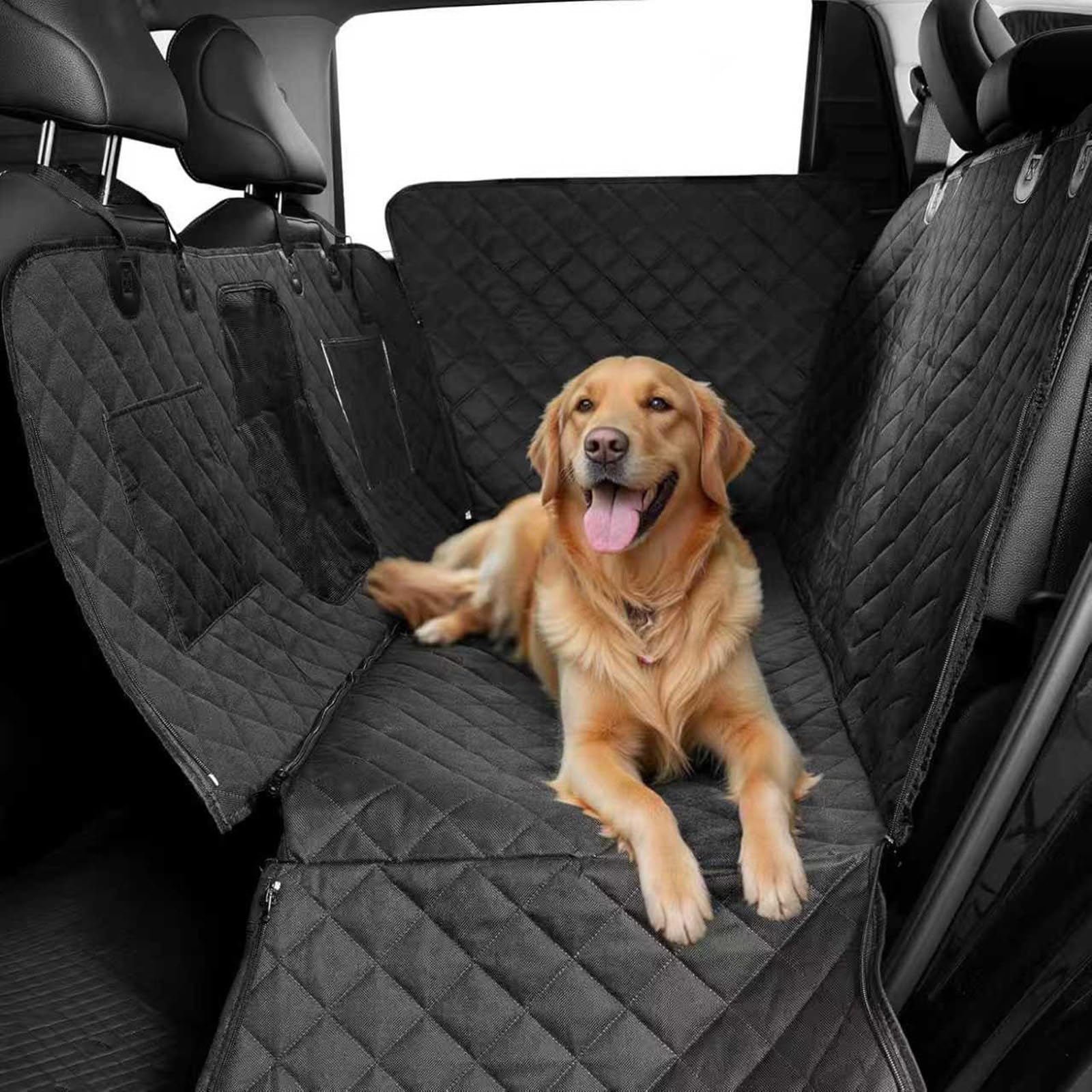 Coprisedile posteriore per cani, in tessuto Oxford, con finestra in rete, tasca portaoggetti e alette laterali complete, amaca posteriore per cani, copertura posteriore in rete per finestrini, alette