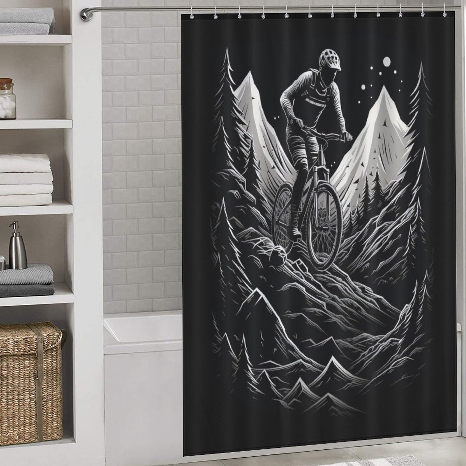 Rideau de douche vélo de montagne pour une salle de bains nature et sport