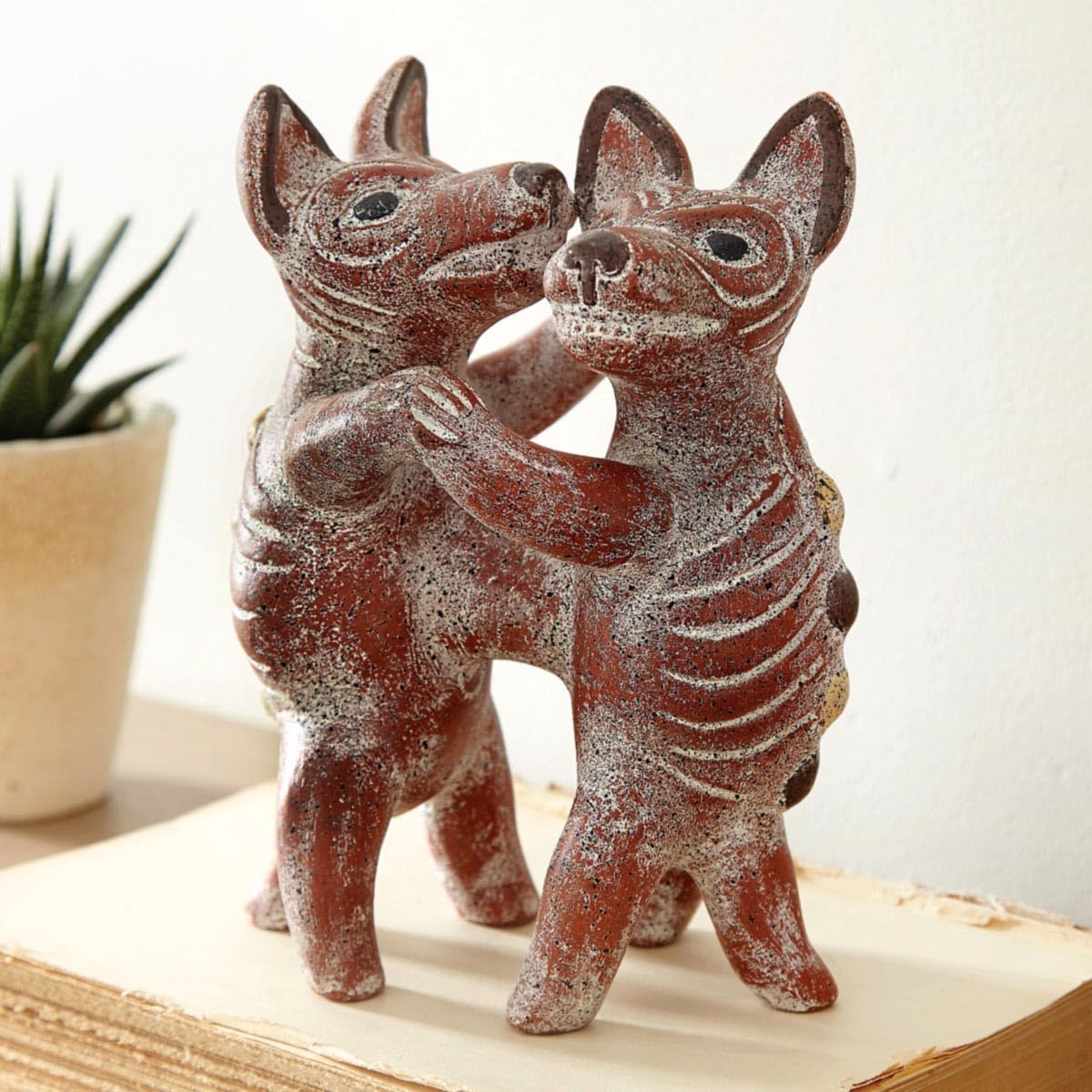 BLACK FOREST DECOR Southwest Dancing Dogs Clay Sculpture, 6 1/2" W x 5" D x 8" H