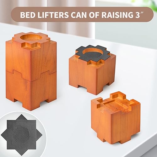Miniatura 4 de Elevadores de cama de madera con almohadilla de goma antideslizante, elevadores apilables para muebles, alturas de elevación de 3.5 o 7 pulgadas,