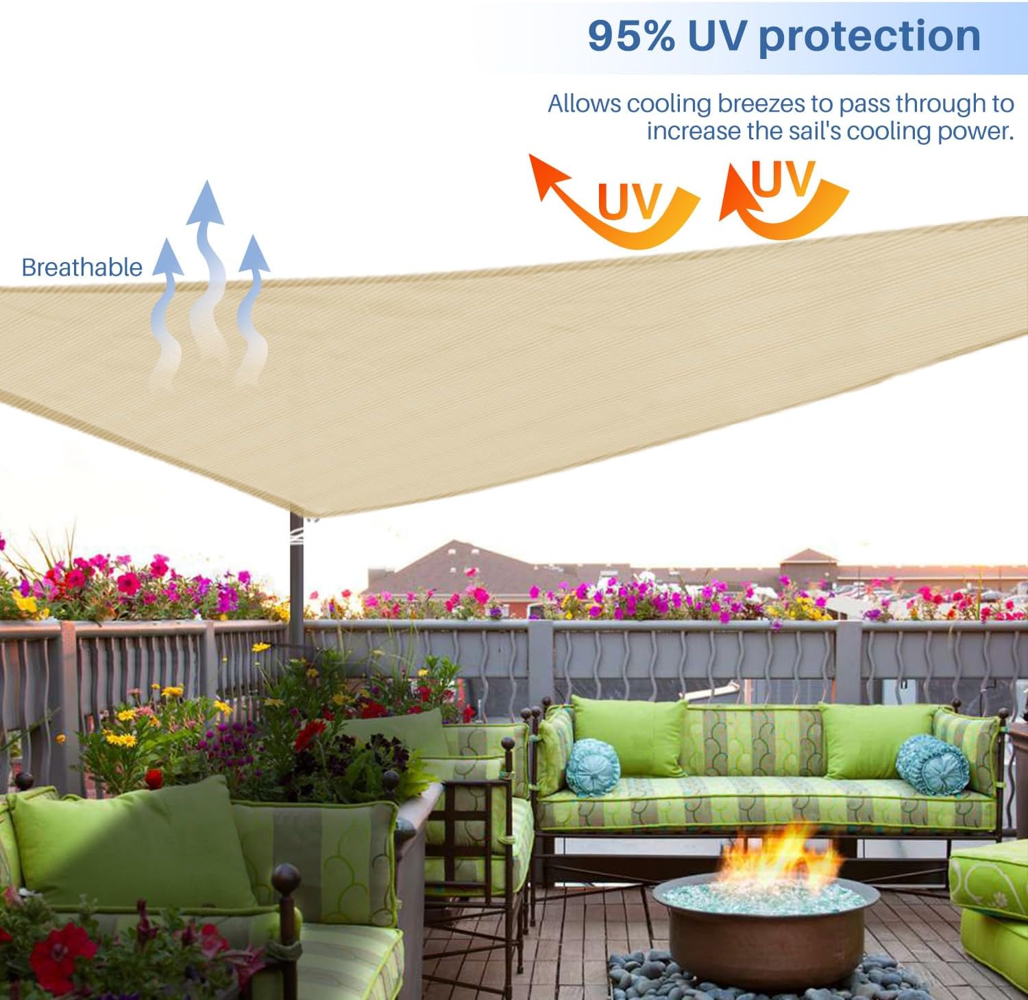 E&K Sunrise 24' x 24' x 24' Sun Shade Sail Triangle Canopy Shade Cover UV Block for Patio Backyard Garden Outdoor (Sand)