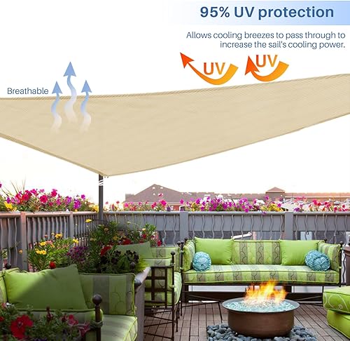 Miniatura 5 de E&K Sunrise - Toldo tipo vela triangular de 15 x 15 x 15 pies, toldo con bloqueo UV para sombra, para patio, jardín, terraza, exterior (arena)