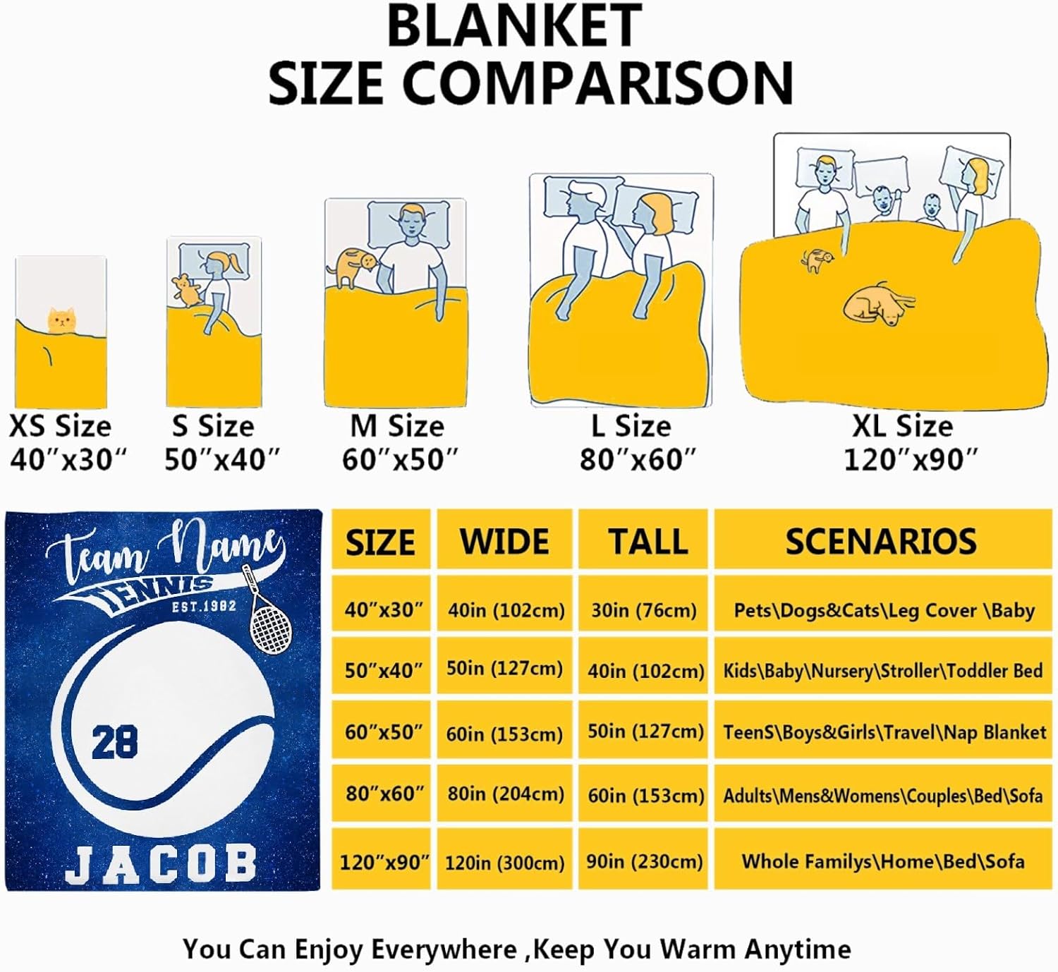Custom Name Tennis Blanket, Personalized Team Name Tennis Blanket, Customized Tennis Team Gift, Perfect Fans Gift, Sport Gift Award for Tennis Coach, Team, Player, 40"X50" (S)