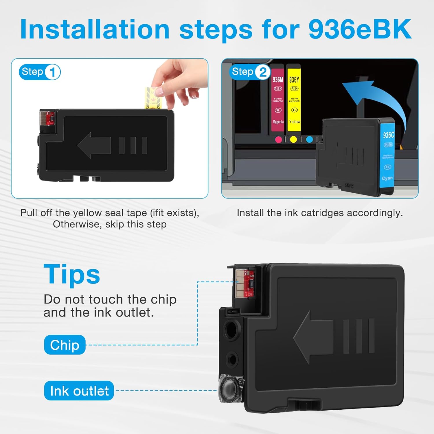 936XL 936e Ink Cartridges Combo Pack Replacement for HP 936e Ink 936XL and 936 Color Combo Pack for HP OfficeJet Pro 9120e 9125e 9122e 9128e 9130e 9135e 9130b 9730e (4 Pack with Chip)