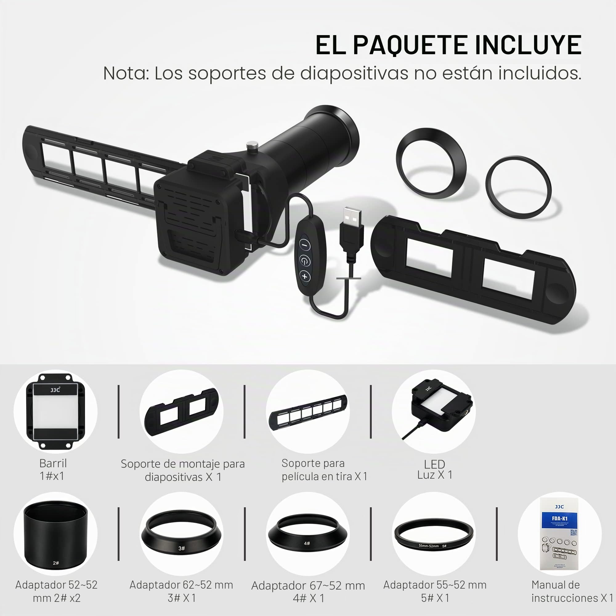 Adaptador de digitalización de película JJC ES-2 con juego de luces LED USB de 6500K, escáner de copia de película negativa, conversión de negativos de 35mm a JPEG Digital