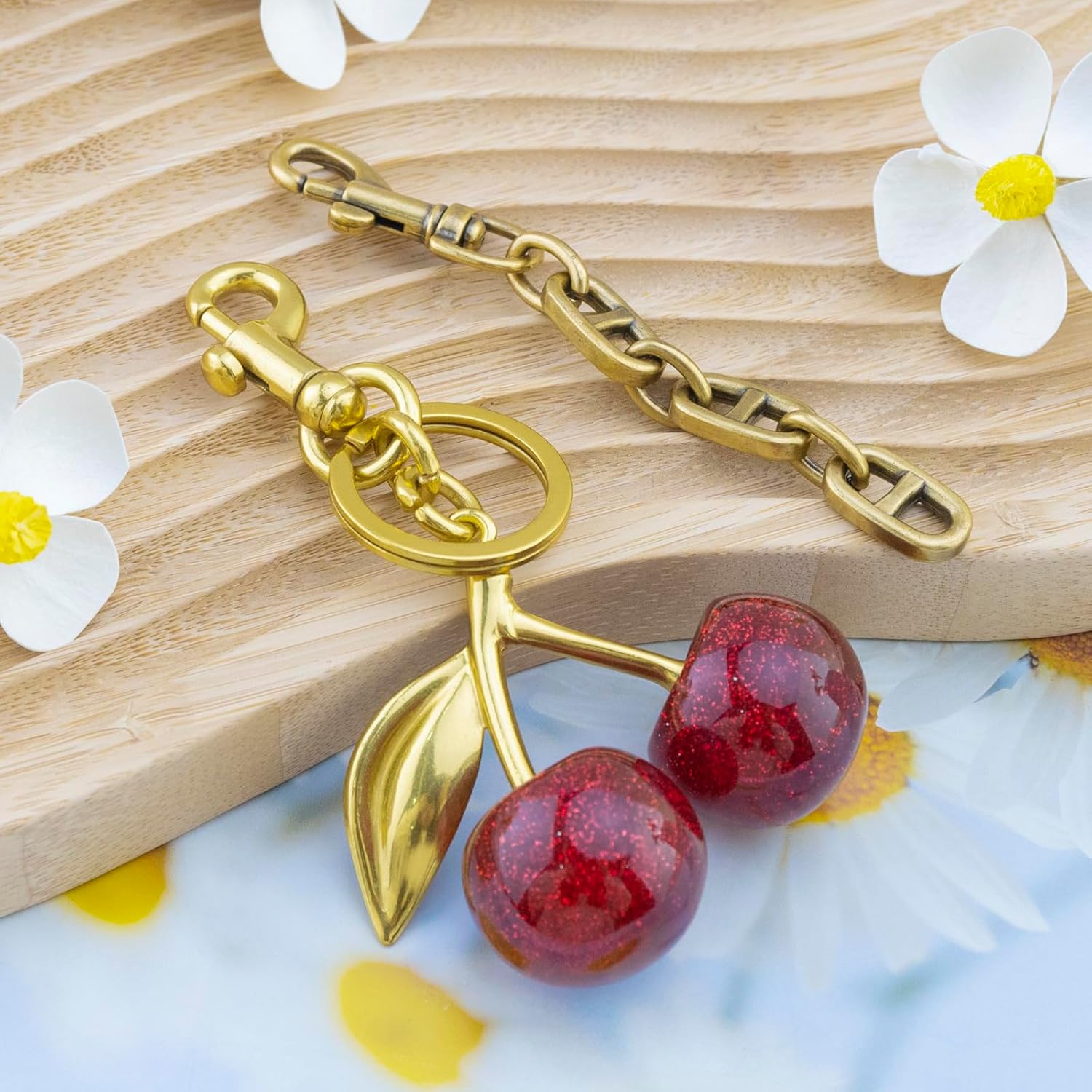 Cherry Bag Charms For Purse Handbags Keychains For Women Cherry Accessories 2pcs Purse Charm Sets Extender Chain Charms For Girls Cute Keychain - Image 2