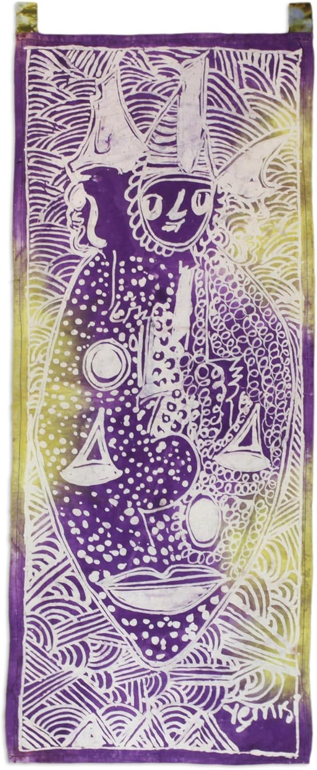NOVICA Artisan Handmade Batik Cotton Wall Hanging Purple from Ghana White Decor Hangings Ultra Violet [16.75in W x 42in H] ' Ancestral Spirits'