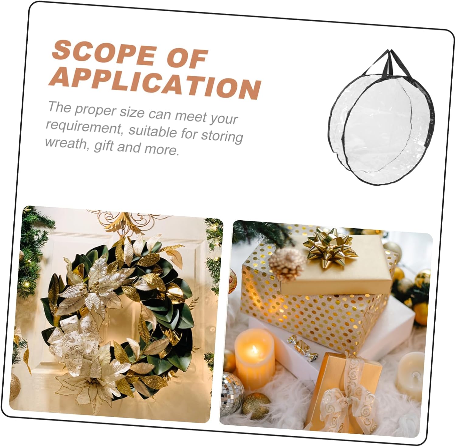 2pcs Transparent Christmas Wreath Storage Bag Round Heavy Duty Holder for Holiday Garland Wedding Prep Party Supplies and Design