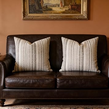 Set of 2 Chenille Gray Striped Throw Pillow Covers 18x18 Inch