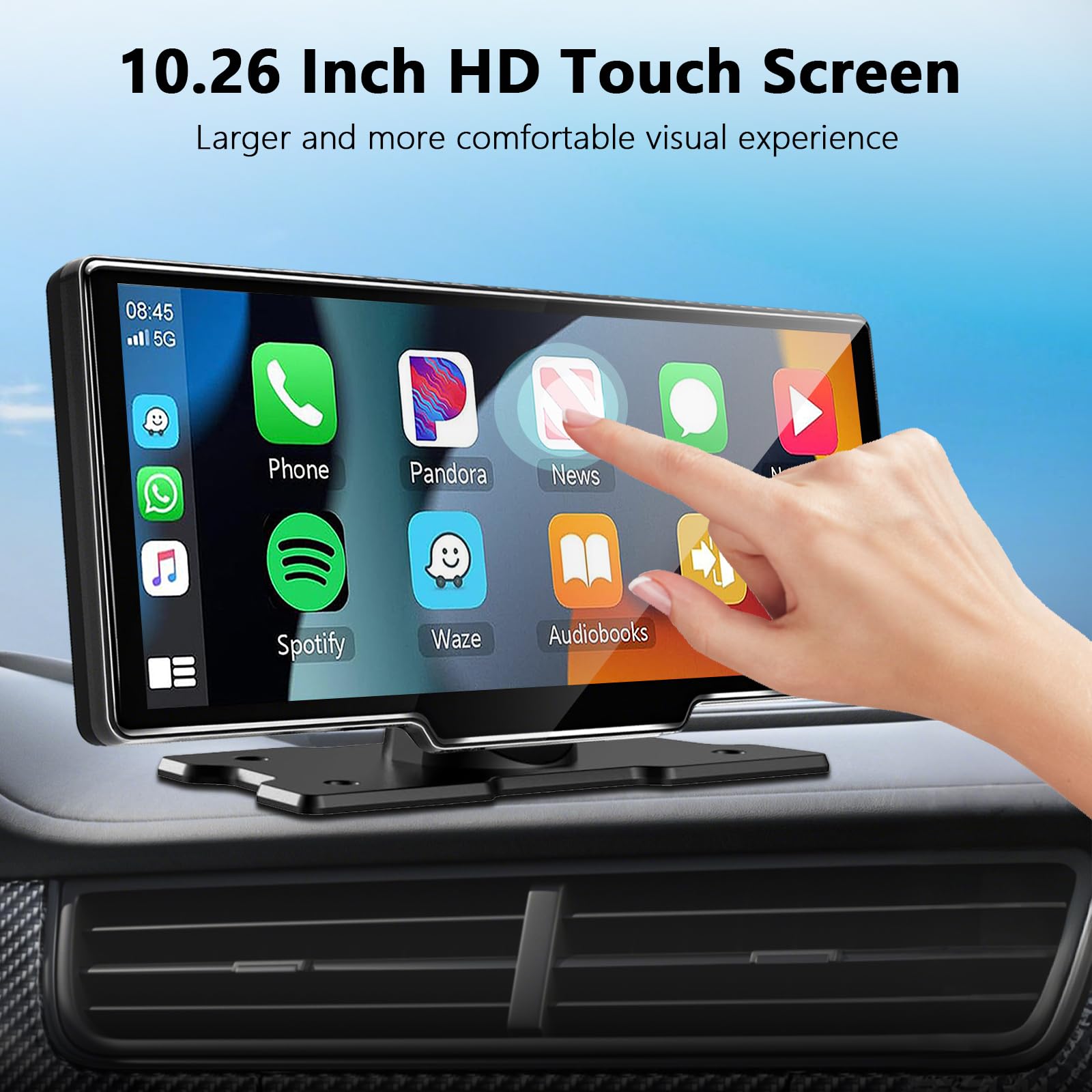 10.26 Inch Touch Screen Car Tablet for Apple CarPlay and Android Auto,  Wireless Car Stereo with 1080P HD Rear Camera/Bluetooth/FM/AUX/Mirror ...