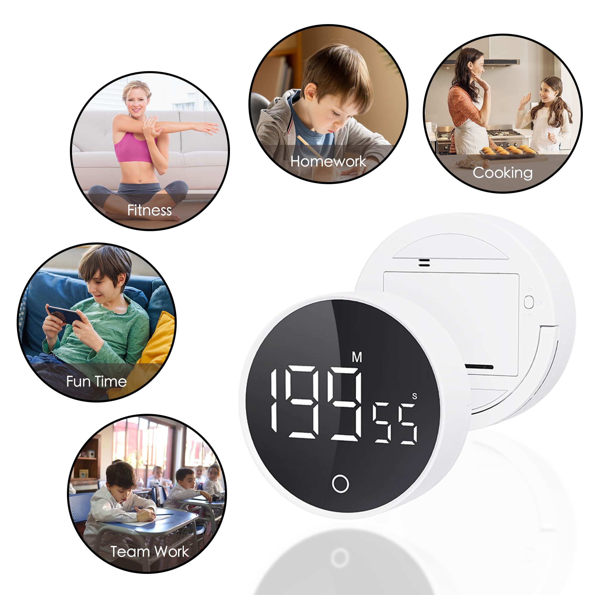 Digitaler Küchentimer, visueller Timer, magnetischer Countdown-Countup-Timer, große LED, 200-Minuten-Anzeige, Lautstärke einstellbar zum Kochen, Fitness, Lernen, einfach für Kinder und Senioren