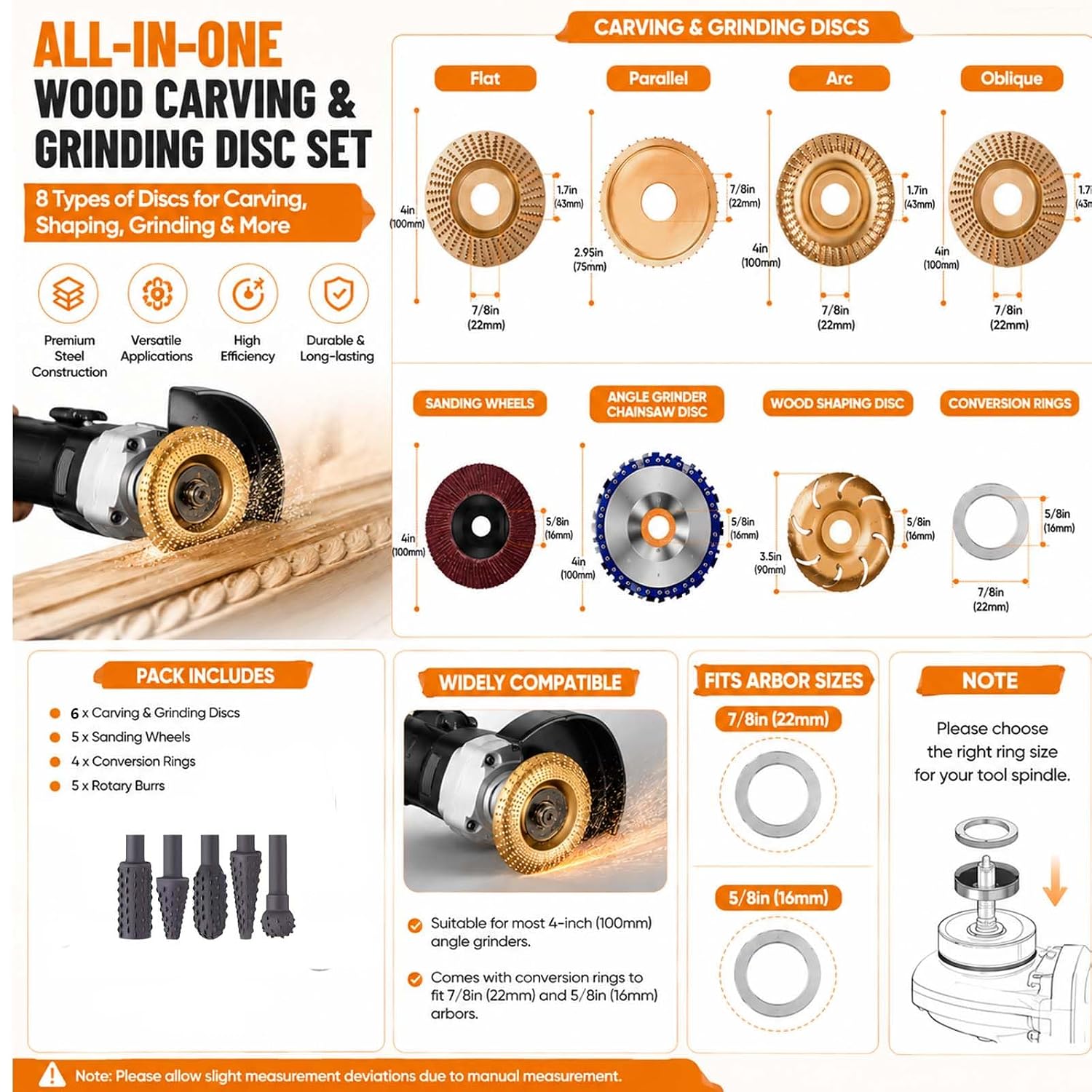 Angle Grinder Polishing Pad,Tungsten Carbide Wood Grinding Disc,Wood Grinding Carving Disc for 4-1/2 Angle Grinder,for Wood Sanding Polishing and Surface Finishing (13pcs Set)