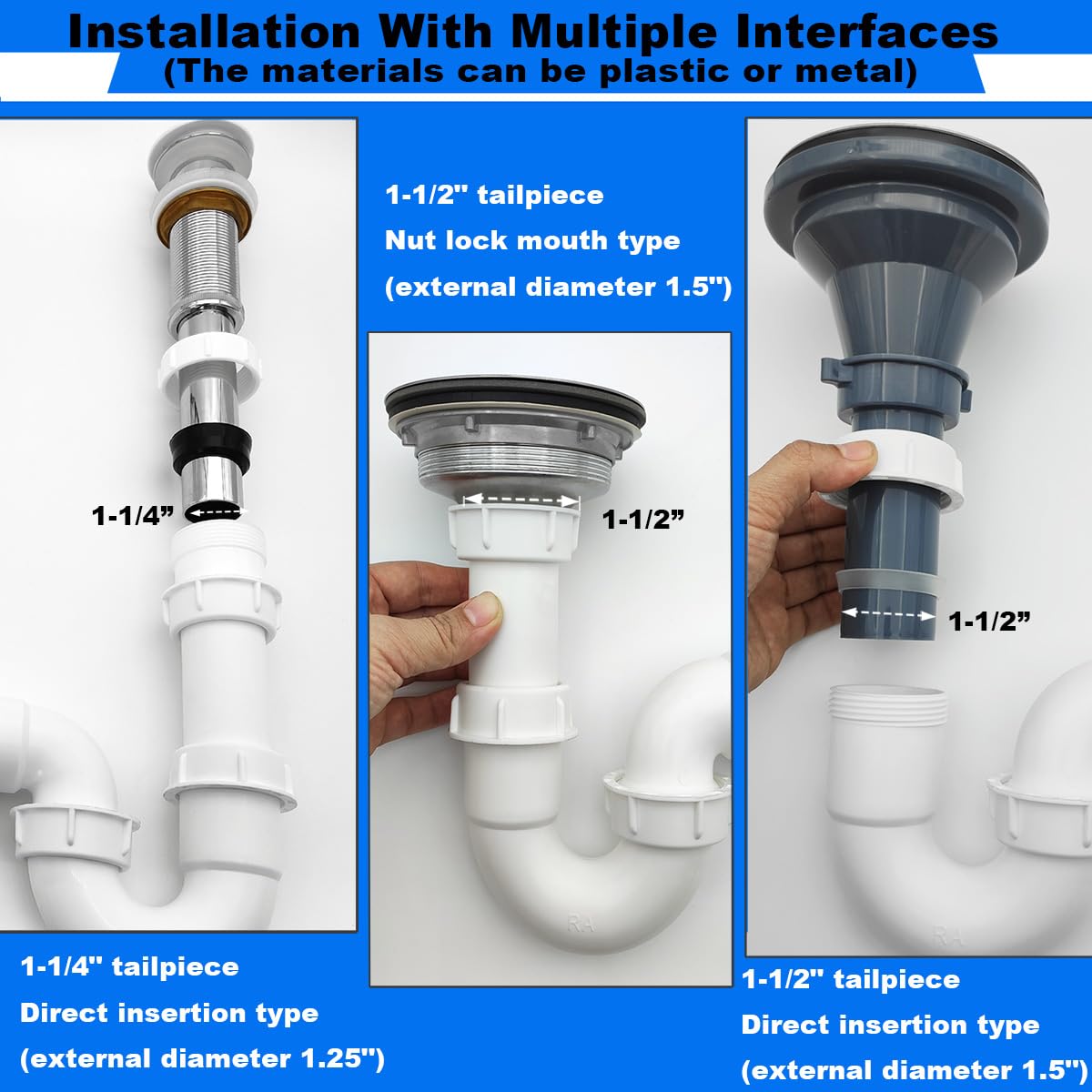 P Trap - Kit de drenaje universal para fregaderos de baño, fregaderos de cocina, 1 1/4 y 1 1/2, kit de drenaje de trampa de residuos con tubo de extensión flexible, altura ajustable