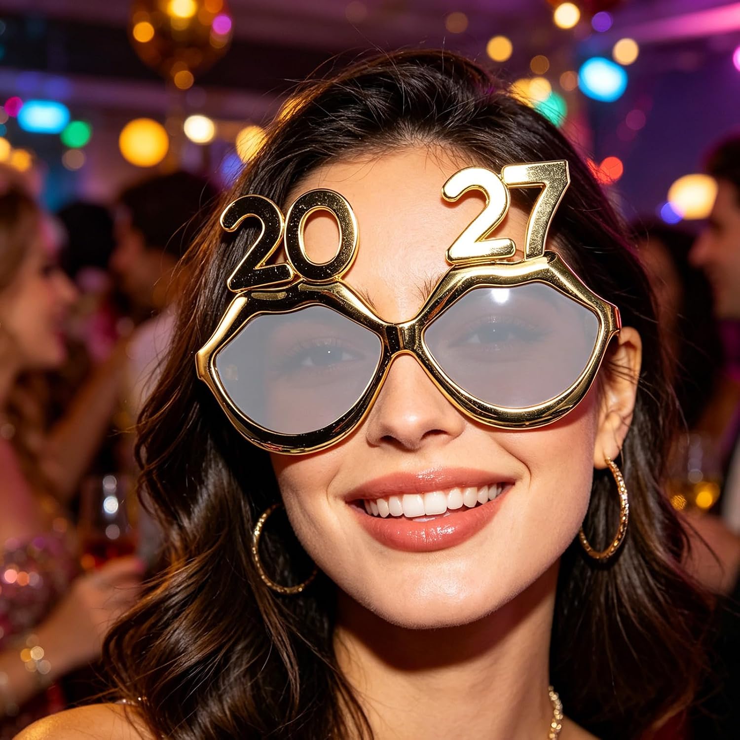 4pcs 2027 Party Glasses Plastic Photo Booth Props with Lid and Lip Shapes, Unique Number Design for New Year's Eve Party Must-Haves and Gatherings