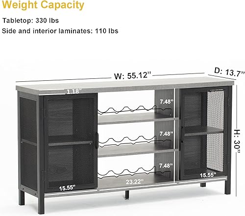 Miniatura 2 de SOSPIRO Armario de bar con estante para vino gabinete de barra de café industrial con luces LED para licor y vasos barra de licor para el hogar