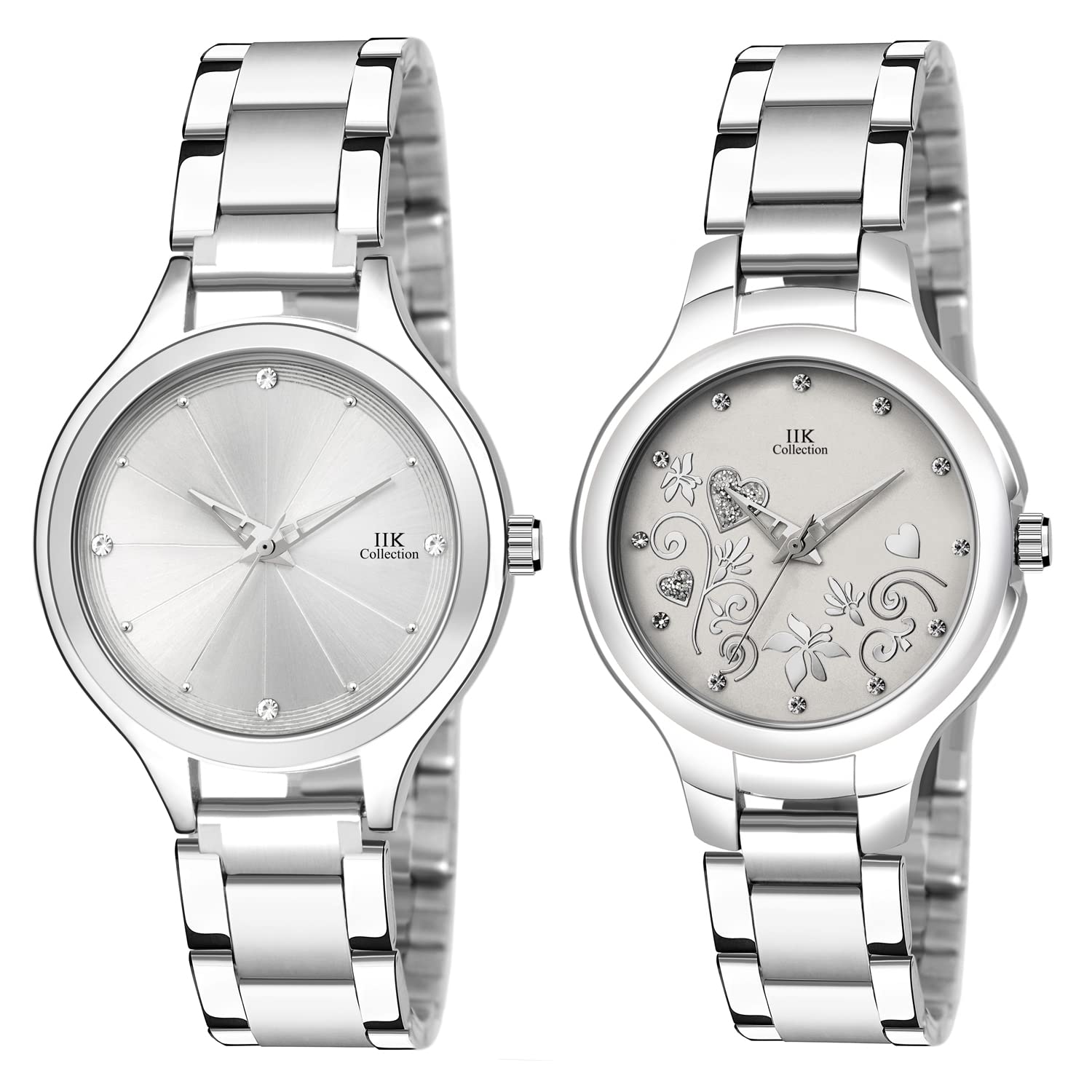 IIK COLLECTION Analogue Round Studed Dial with Silver Bracelet Strap Girls & Womens Wrist Watch (Pack of 2) (B09P1HJH1J) Amazon Price History, Amazon Price Tracker