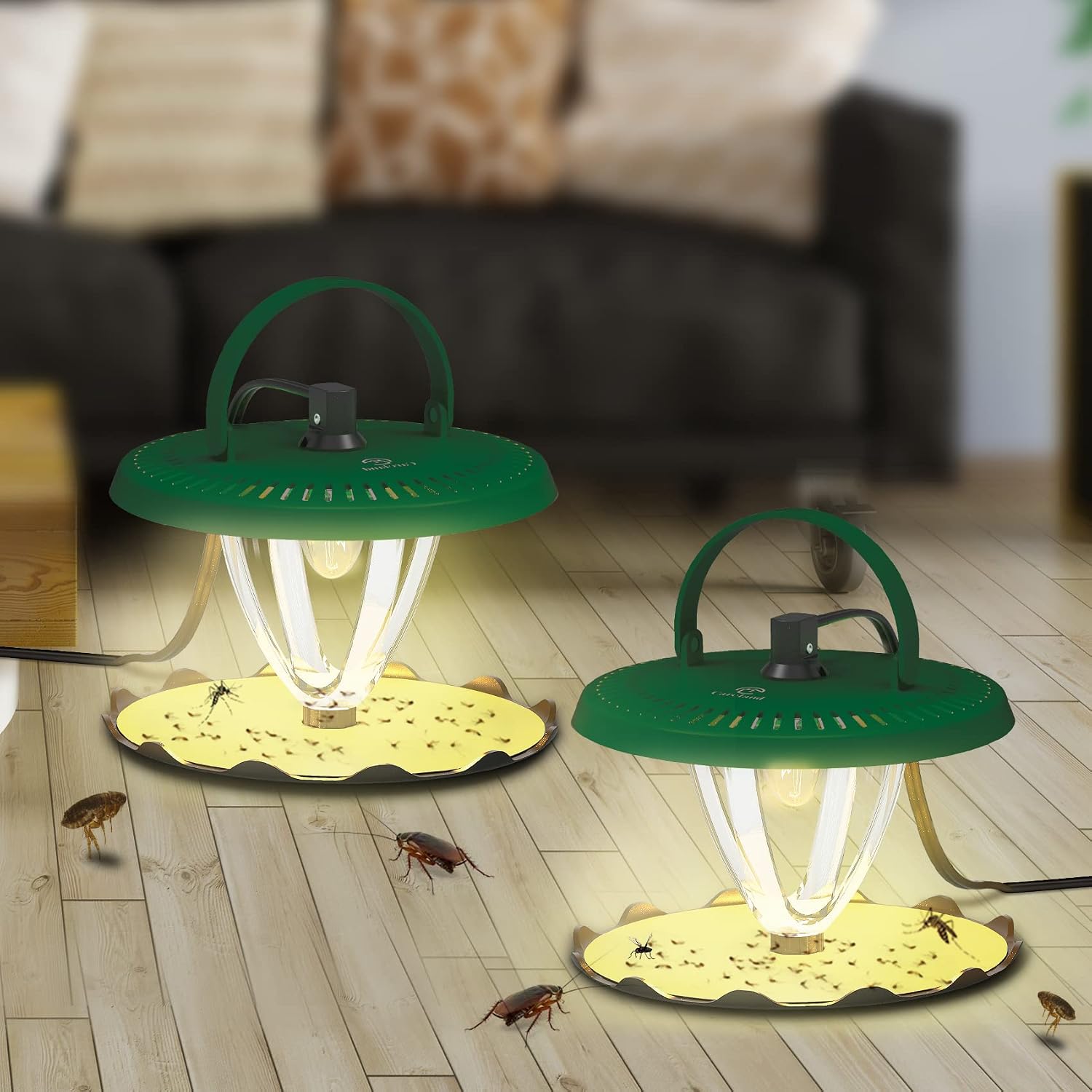 Careland Flea Trap Insect Traps for Moths Cockroaches Bedbugs 2Pack, Plug in Flea Treatment for Home Come with 8 Sticky Discs and 4 Light Bulbs