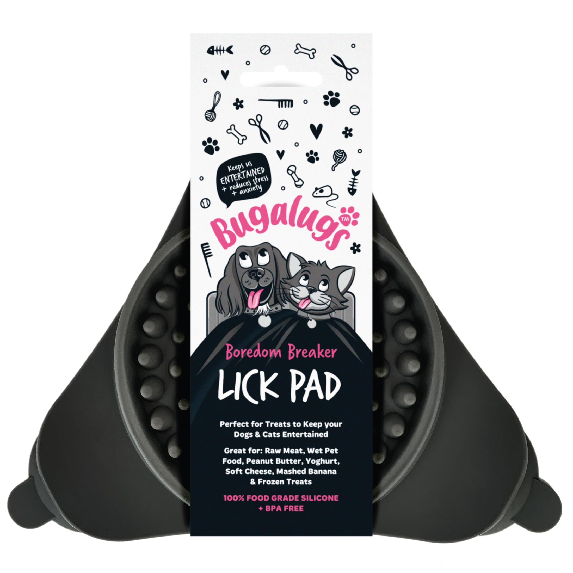 Bugalugs Licky Mats For Dogs, 100% Food Grade Lick Mats For Dogs & Cat Food Mat BPA Free Dog Mat, Feeding & Licking Lick Mat, Reduce Stress & Anxiety (Black (Single))