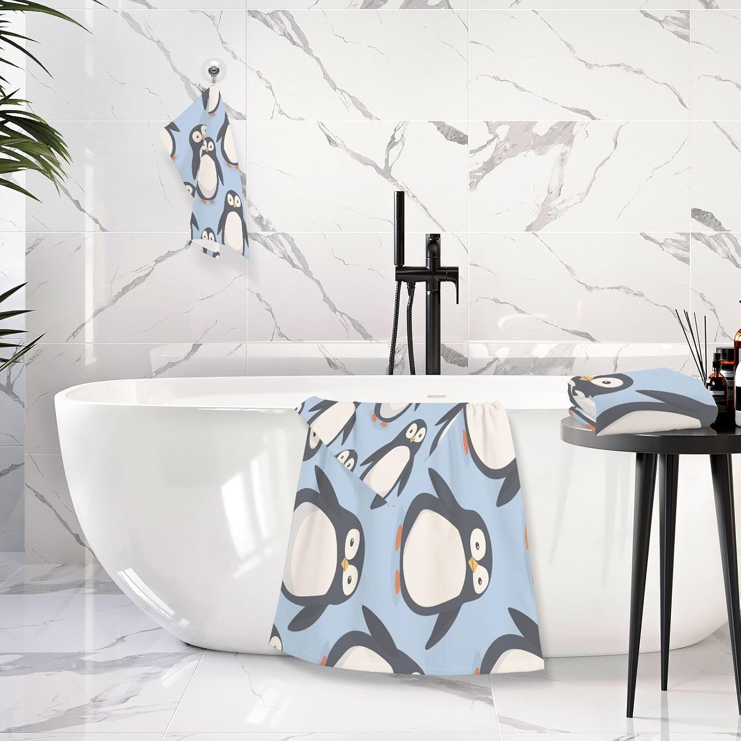 Hand Towels Premium Soft and Highly Absorbent Winter Penguins 2 Pcs Towels for Bathroom Set 100% Cotton Decorative Face Towels