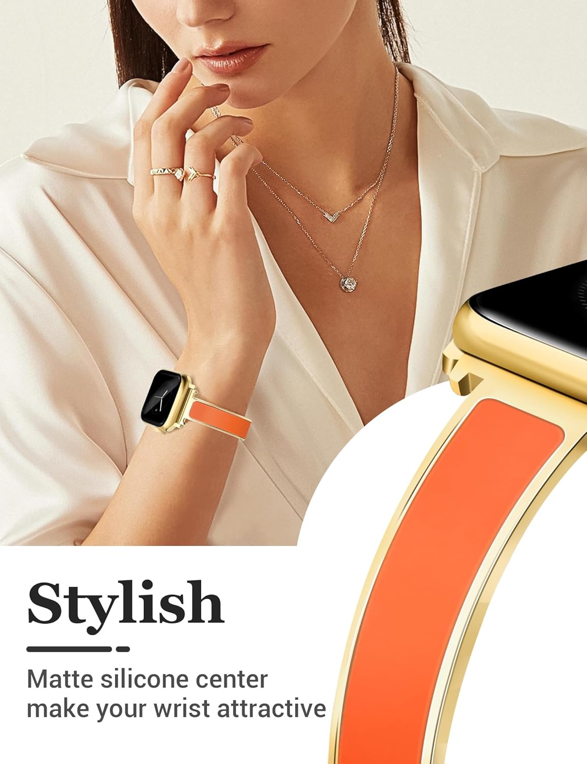 Gold Slim Watch Bands for Women Compatible with Apple Watch 38mm 40mm 41mm 42mm (S10/11) Jewelry Dressy Bracelet Metal Strap Adjustable for iWatch Series 11/10/9/8/7/6/5/4/SE 3/2/1 - Image 2