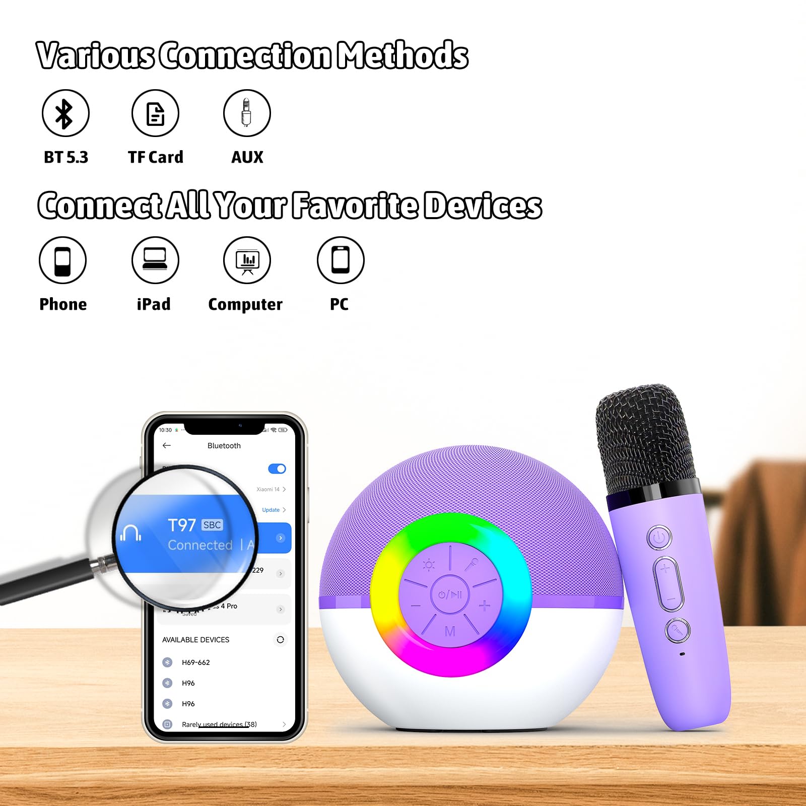 Heroange Karaoke Microphone Machine Toys for Kids Adults, Mini Portable Bluetooth Speaker with 2 Wireless Mics, Christmas Birthday Gifts for Boys Girls Ages 3 4 5 6 7 8 9 10 11 12+ Year (Purple)