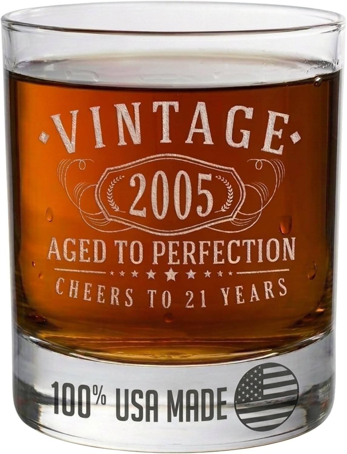 Personalized Vintage 2005 Etched Whiskey Glass - Custom 21st Birthday Gifts for Men - Cheers to 21 Years old - 21st Birthday Decorations - Scotch Bourbon Him Dad Women Anniversary Retirement Maverick