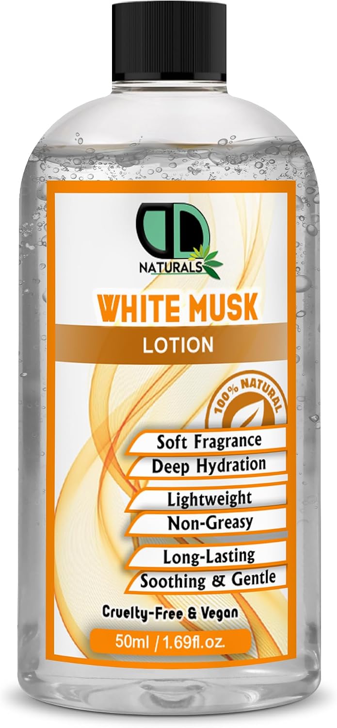 White Musk Body Lotion Lightweight Floral Moisturiser, Iconic Musk Scent, Vegan & Cruelty-Free Body Care, Leaves Skin Silky Soft, Deep Nourishing Hydration Formula 50ml