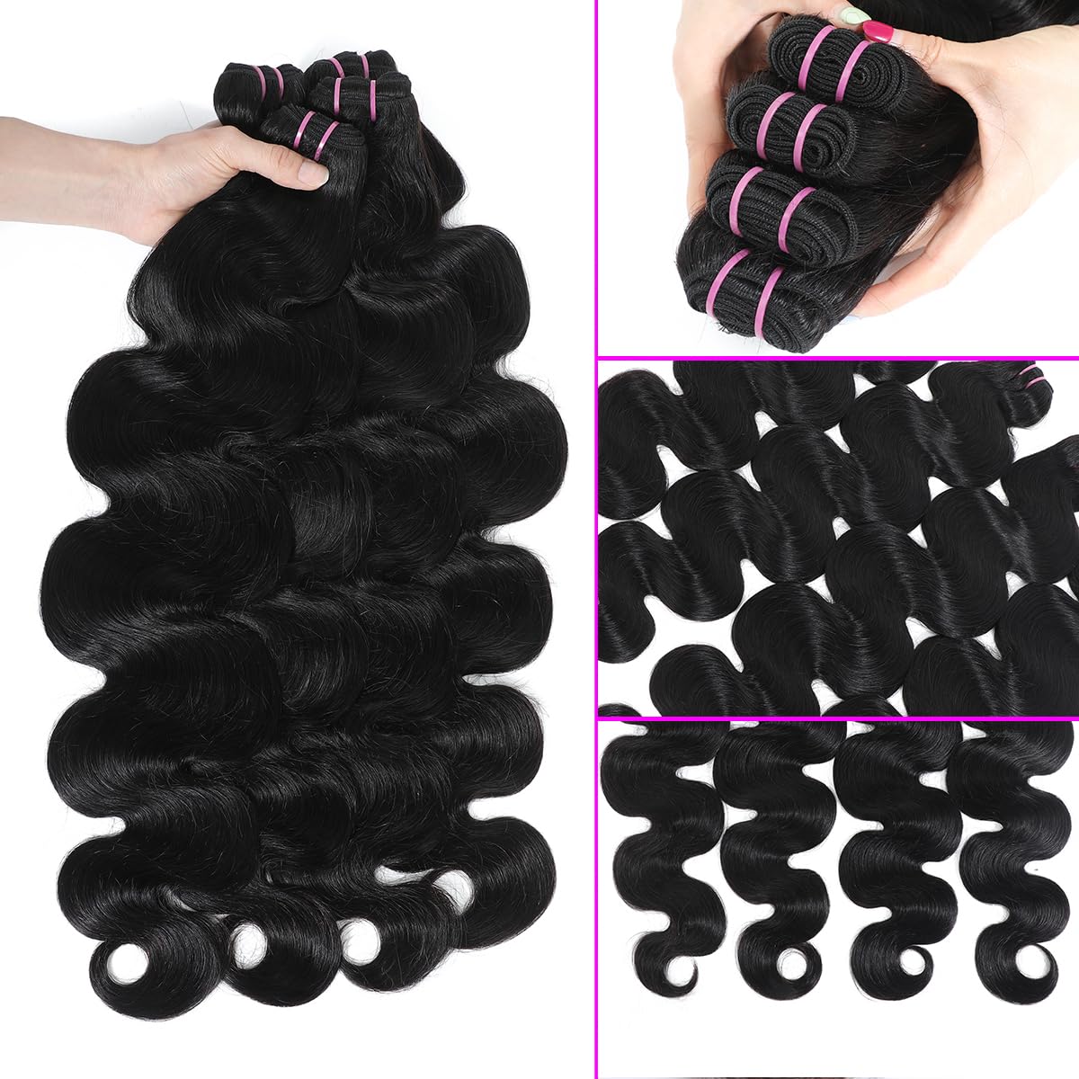 16A Raw Body Wave Bundles Human Hair Bundles 20 22 24 26 Inch Indian Virgin Human Hair 4 Bundles No Tangle Shedding,Triple Lifespan Virgin Hair Extensions