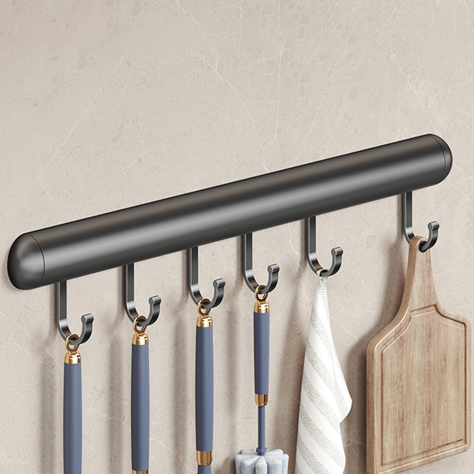 Peakjune Kitchen Utensil Hook Holder,Wall Mounted Kitchen Utensil Rack,Self Adhesive Utensils Hanging Rail,Sturdy And Rust-Proof,Suitable For Restaurant And Bathroom