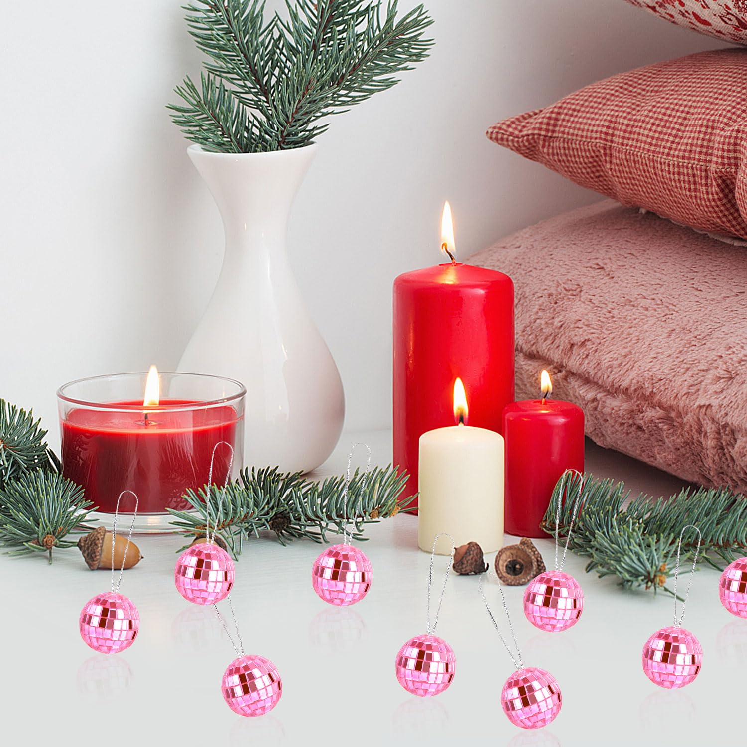 24uds Bola Discoteca Colgante para Decoración Fiestas, 2,8cm Minibolas Discoteca con Espejo Bola Discoteca Rosa Decoraciones Fiestas Discoteca Adornos Bola Discoteca para Halloween Fiestas