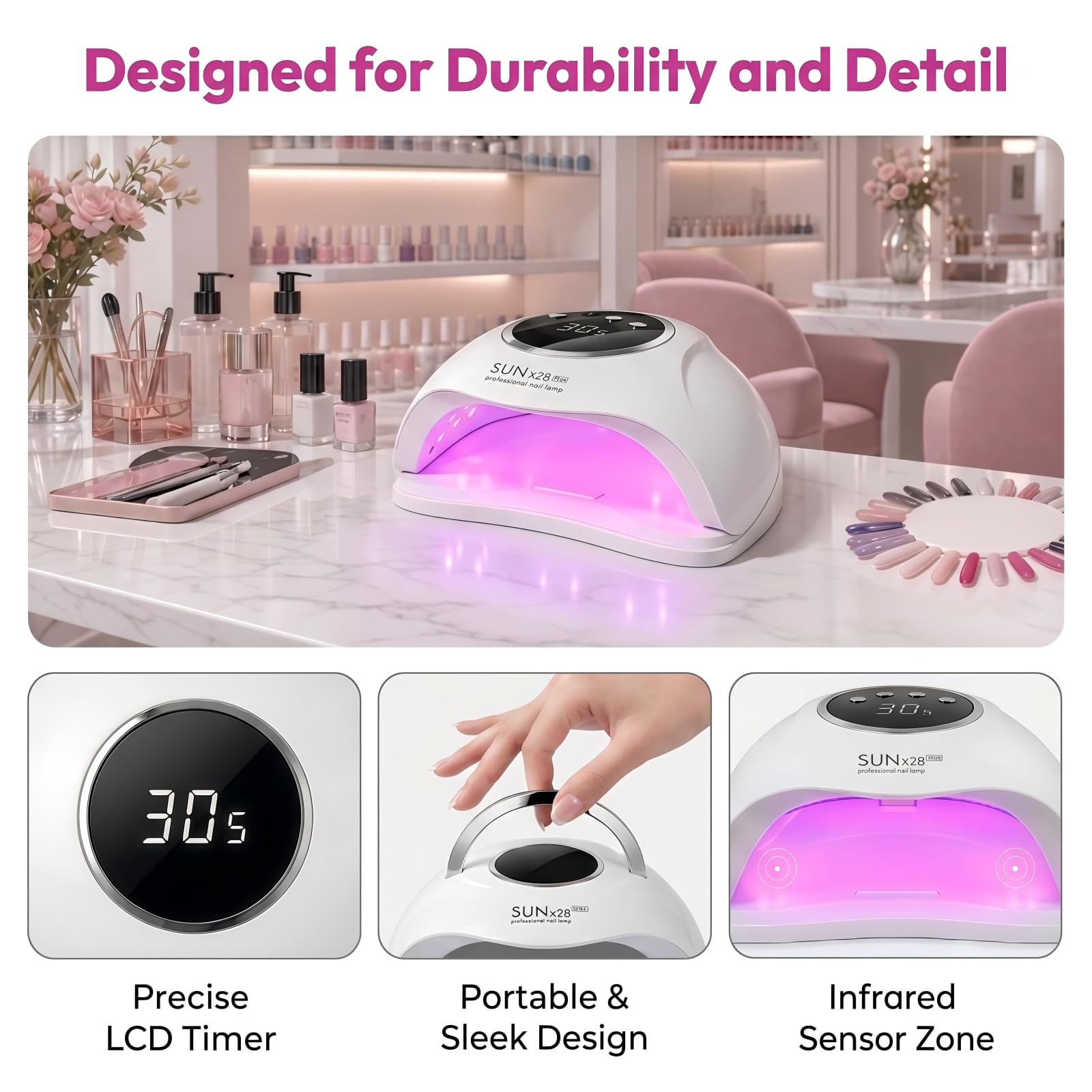 Lampe UV Ongles 360 W, Lampe Led Ongle Professionnelle avec 4 Minuteries, UV Lamp Nails avec 90 Perles, Machine UV Led pour Ongles Capteur Automatique pour Durcir Le Vernis à Ongles en Gel