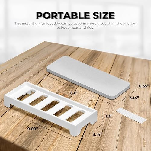 Miniatura 5 de Bandeja organizadora de fregadero de piedra de secado rápido, escurridor de platos, organizador de encimera de cocina/baño, soporte de esponja de