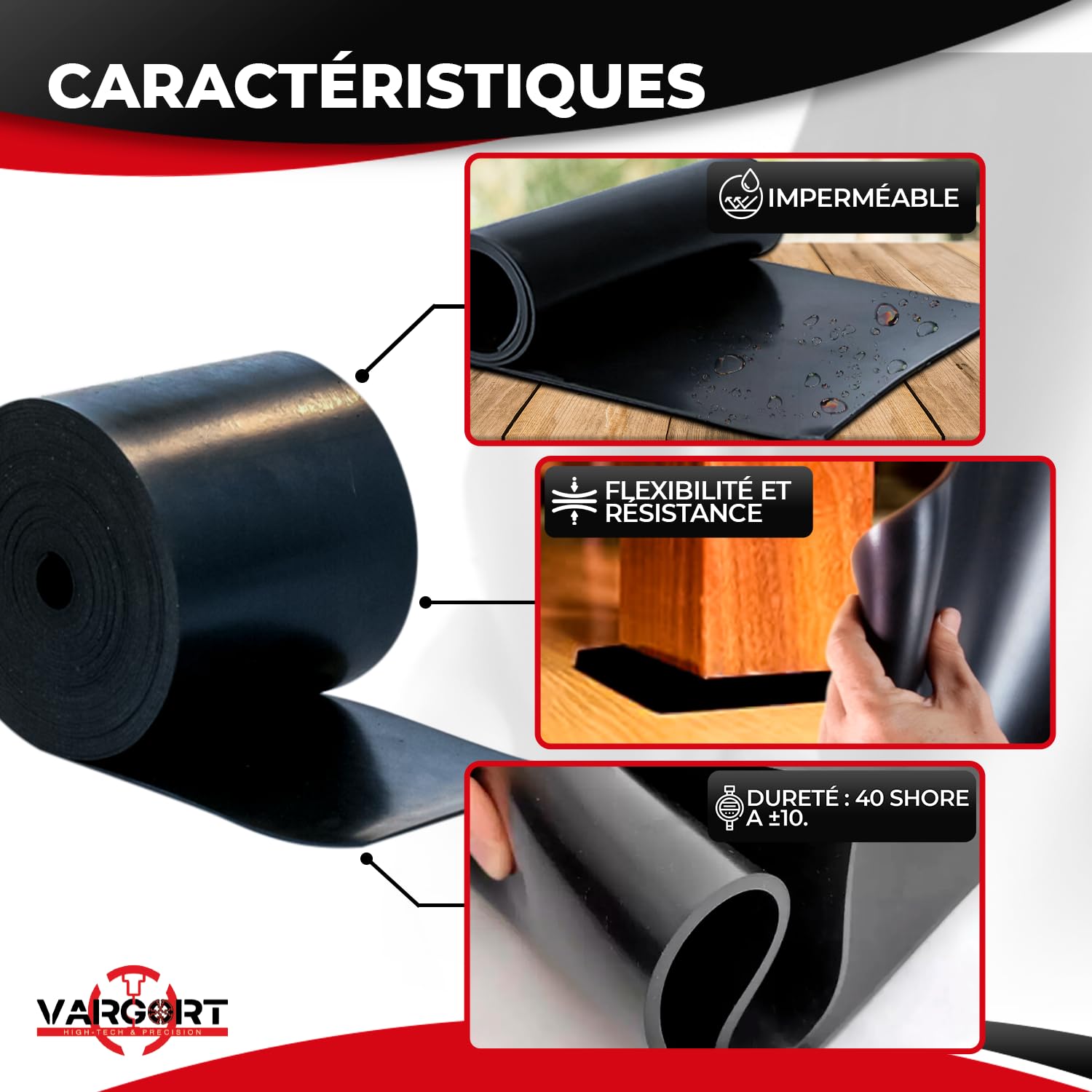 Rouleau de Caoutchouc SBR - pour Revêtement de Sol, Protection, Antidérapant, Dalles PVC Garage (Largeur: 20cm, 2mm, Rouleau 500cm)
