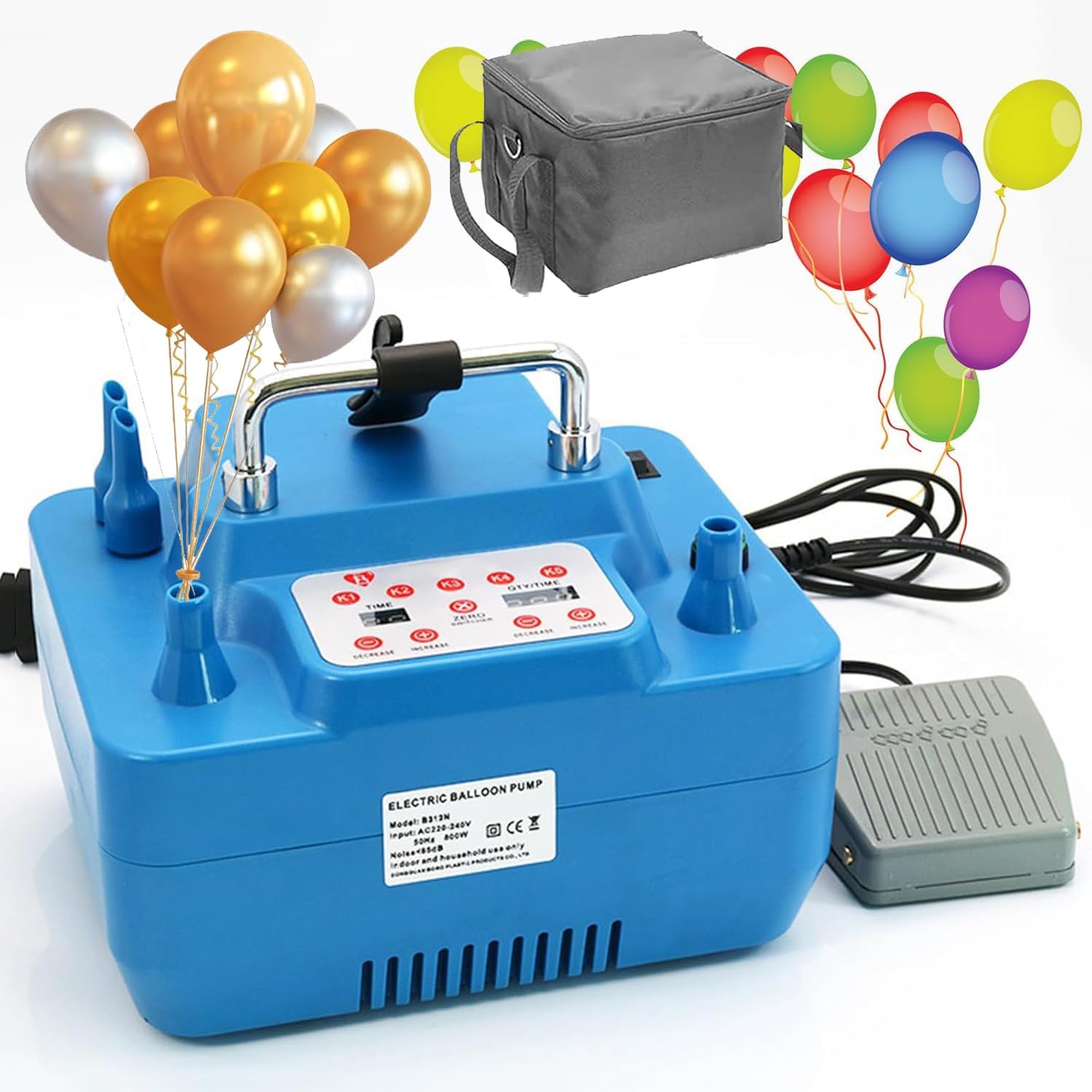 Pompa ad Aria elettrica per Palloncini, gonfiatore a Doppio Foro con Funzione Timer e quantitativa, Ideale per Compleanni, Matrimoni e Feste.