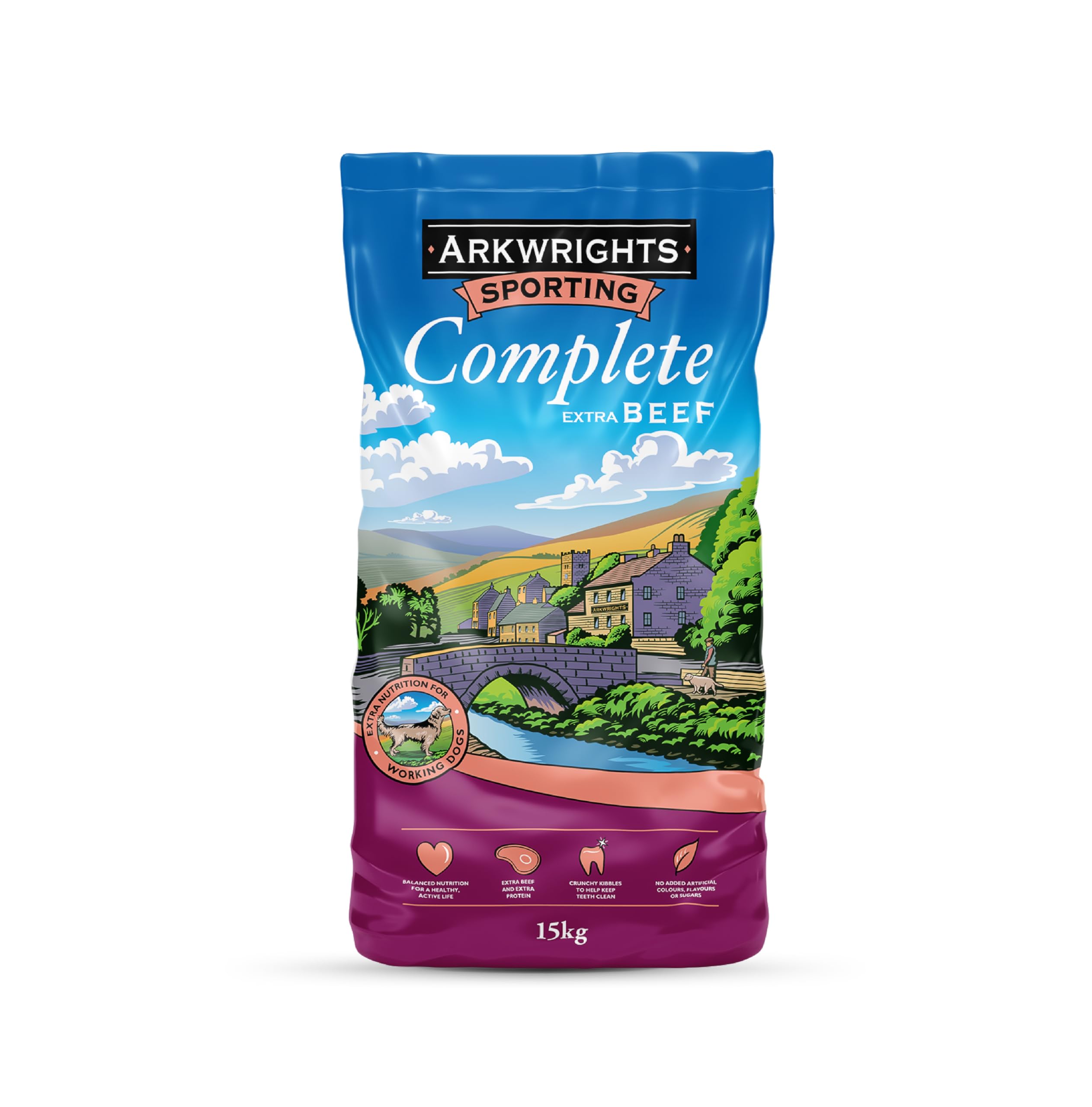 Arkwrights Sporting Dry Dog Food with Extra Beef 15kg - Complete Nutrition for Working and Sporting Adult Dogs - Dry Biscuits for Active Dogs