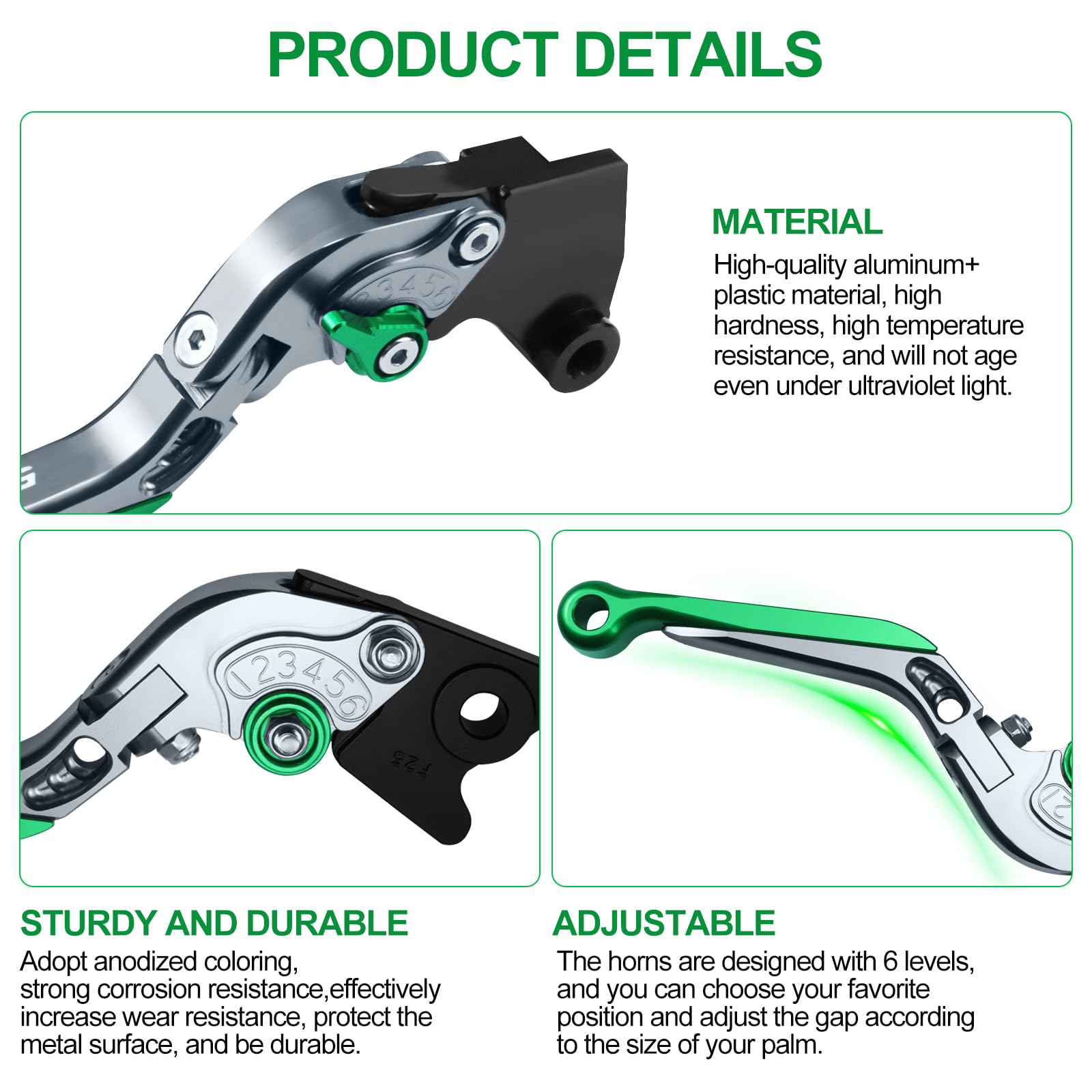 Set di leve per frizione e freno regolabili, per moto Kawasaki NINJA500 Ninja 500 Z500 Z 500 SE 2024 2025 (verde)
