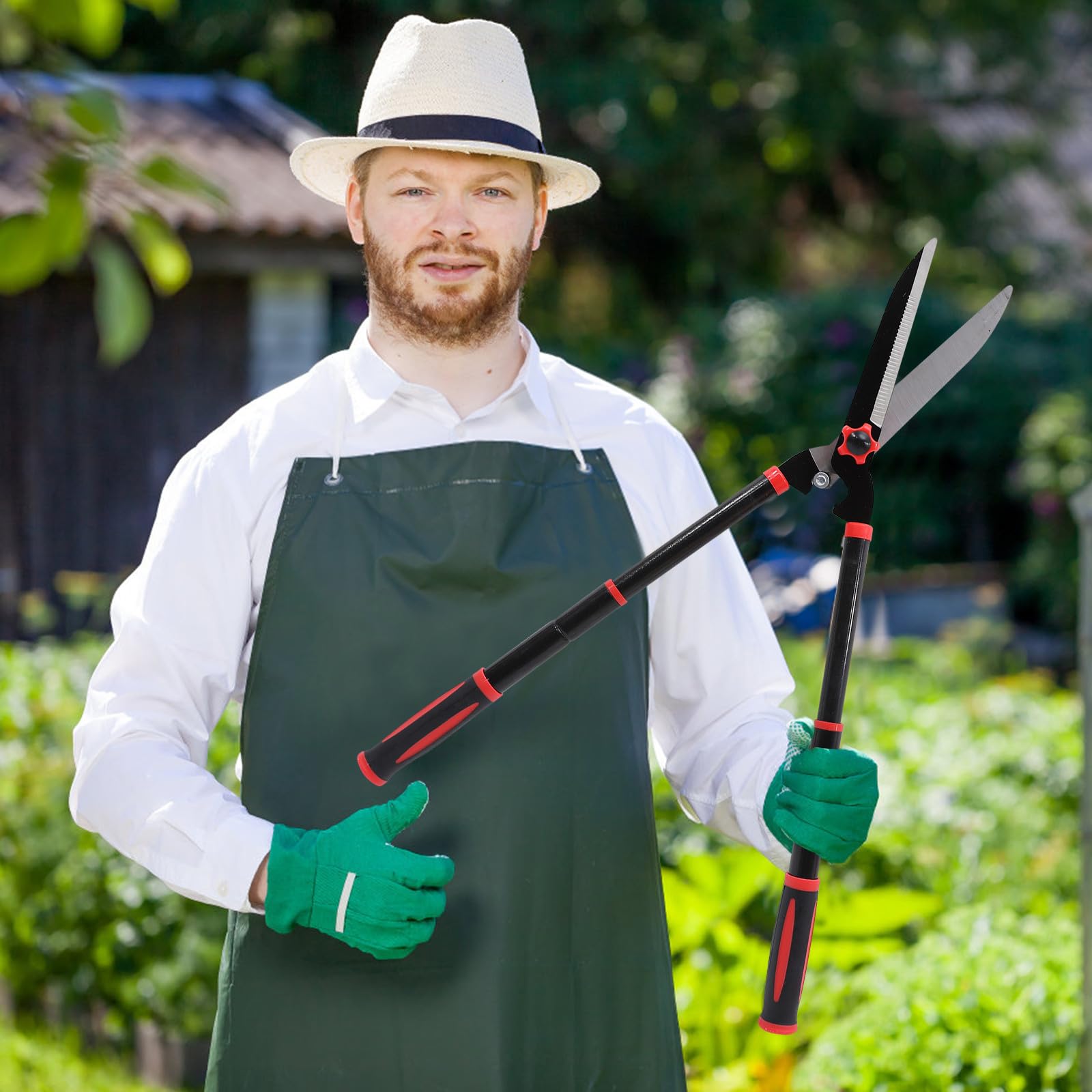 BETOOKY Tagliasiepi Manuale in Acciaio Sk5 Impugnatura in Gomma Antiscivolo, Design Anti-collisione, Lama Estensibile Fino a 76 Cm per Potatura di Siepi e Arbusti