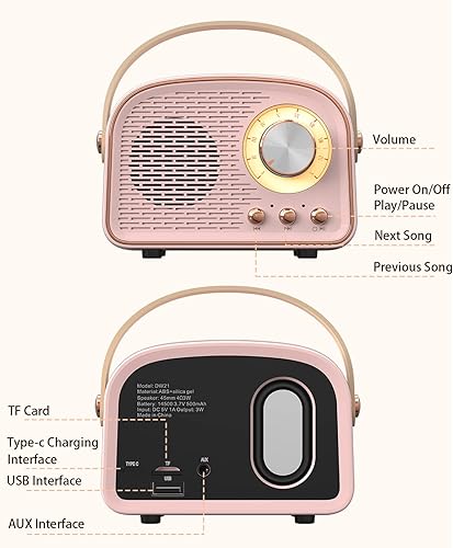 Miniatura 8 de Altavoz Bluetooth retro, altavoz inalámbrico vintage, altavoces Bluetooth portátiles inalámbricos para exteriores, compatible con emparejamiento