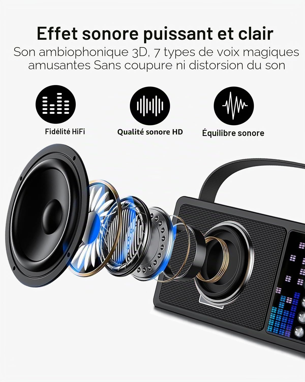 Karaoke Adulte et Enfant, Machine de Karaoké avec 2 Microphones sans Fil, kit Karaoke Complet Portable Enceinte Karaoke Bluetooth, Dispose 7 Effets Sonores, pour Fête et Voyage (Black)