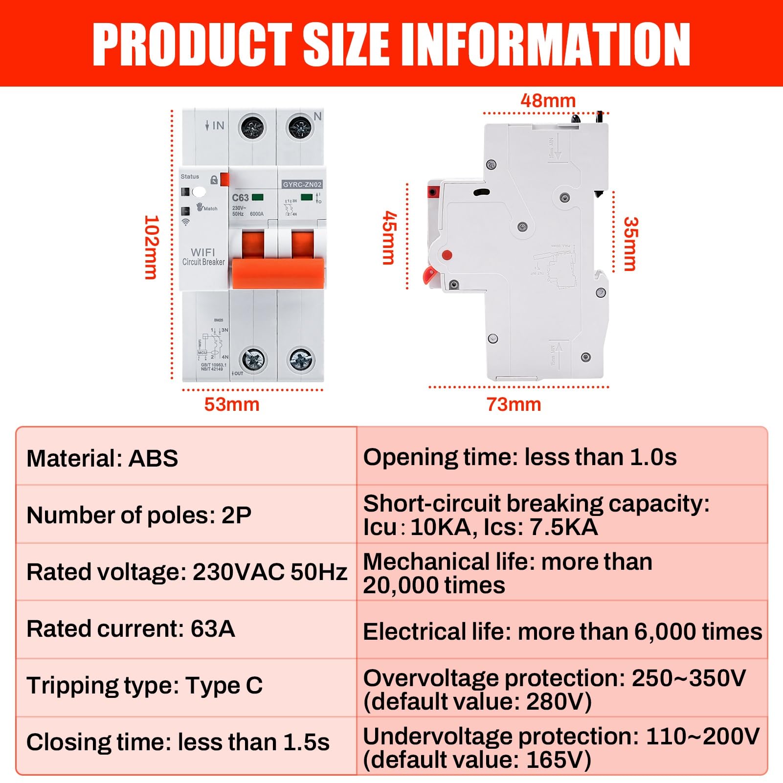 Jadeshay Disyuntor Inteligente WiFi 2P 63A Interruptor Magnetotermico con Protección contra Sobretensión Sobrecarga