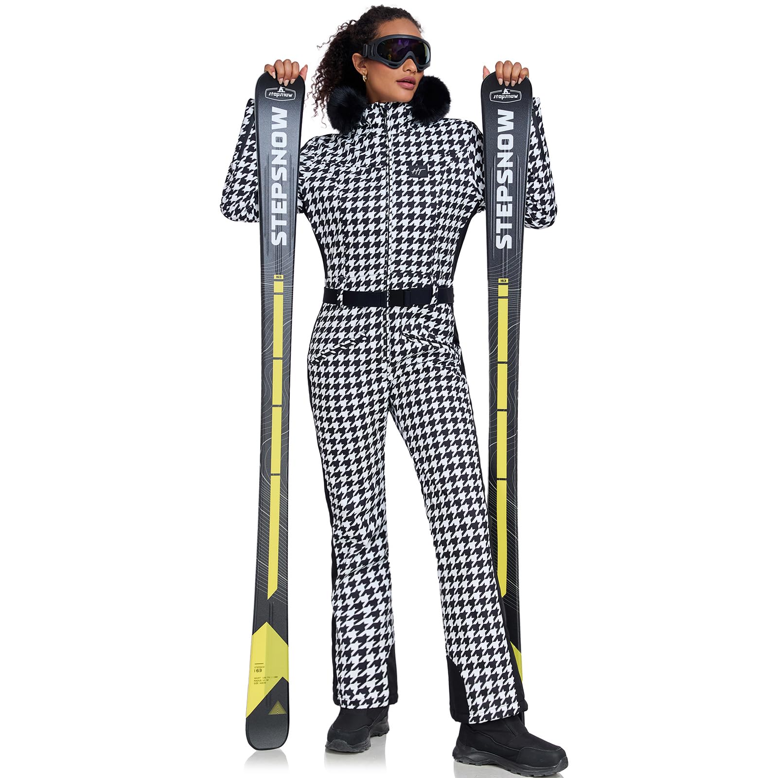 HOTIAN Traje de esquí de una pieza para mujer, traje de esquí cálido para mujer, traje de nieve, impermeable, resistente al viento, mono de nieve, mono con capucha