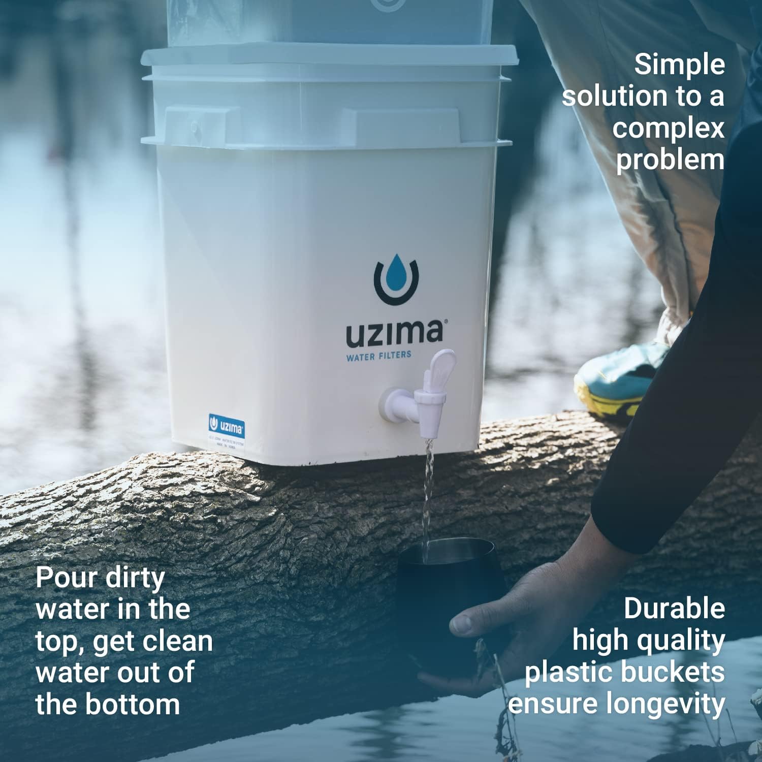 Uzima UZ-2 Filtre à eau portable pour camping, capacité de 18 litres, filtration rapide, fonctionnement manuel, autoportant, pichet, unité de purification d'eau