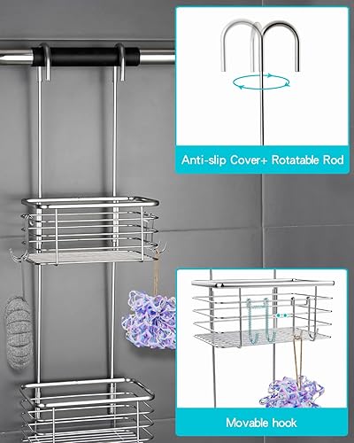 Miniatura 6 de YQH Estante de ducha colgante de 3 niveles, organizador de puerta con 2 ganchos para maquinilla de afeitar, bolas de ducha y más (3 niveles)