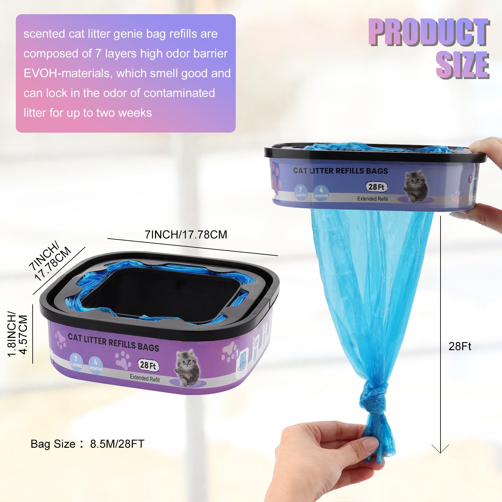 compatibles Litter Genie Standard, Plus,XL,Style para Cubos de Arena para Gatos, Bolsas de Recambio para Arena para Gatos, Control Superior de olores,8.5M, Paquete de 2 Piezas
