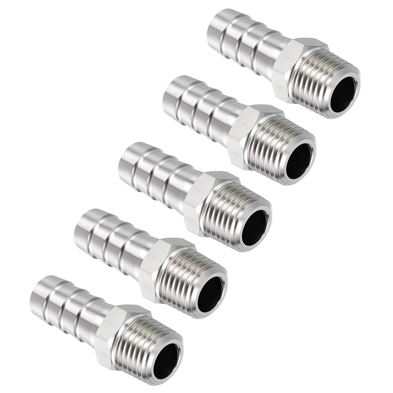 Kozelo Pack of 5 Stainless Steel Hose Barbs Fittings 4/9" Hose Barbs to 1/4" NPT Male Fittings