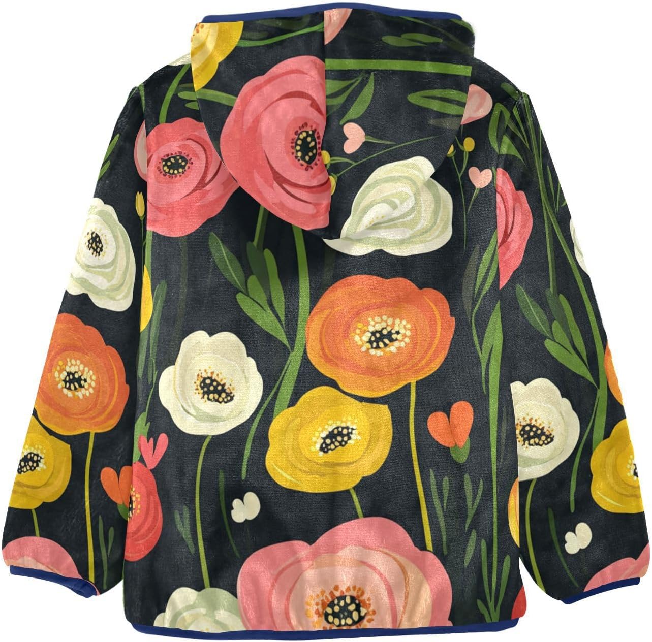 Ranunculus Floral Country Style Cartoon Toddler Fleece Zip Up Outerwear Jackets Navy Blue Baby Boy Clothes